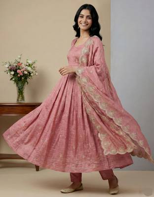 Pink designer faux silk readymade designer suit 1