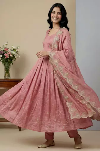 Pink designer faux silk readymade designer suit