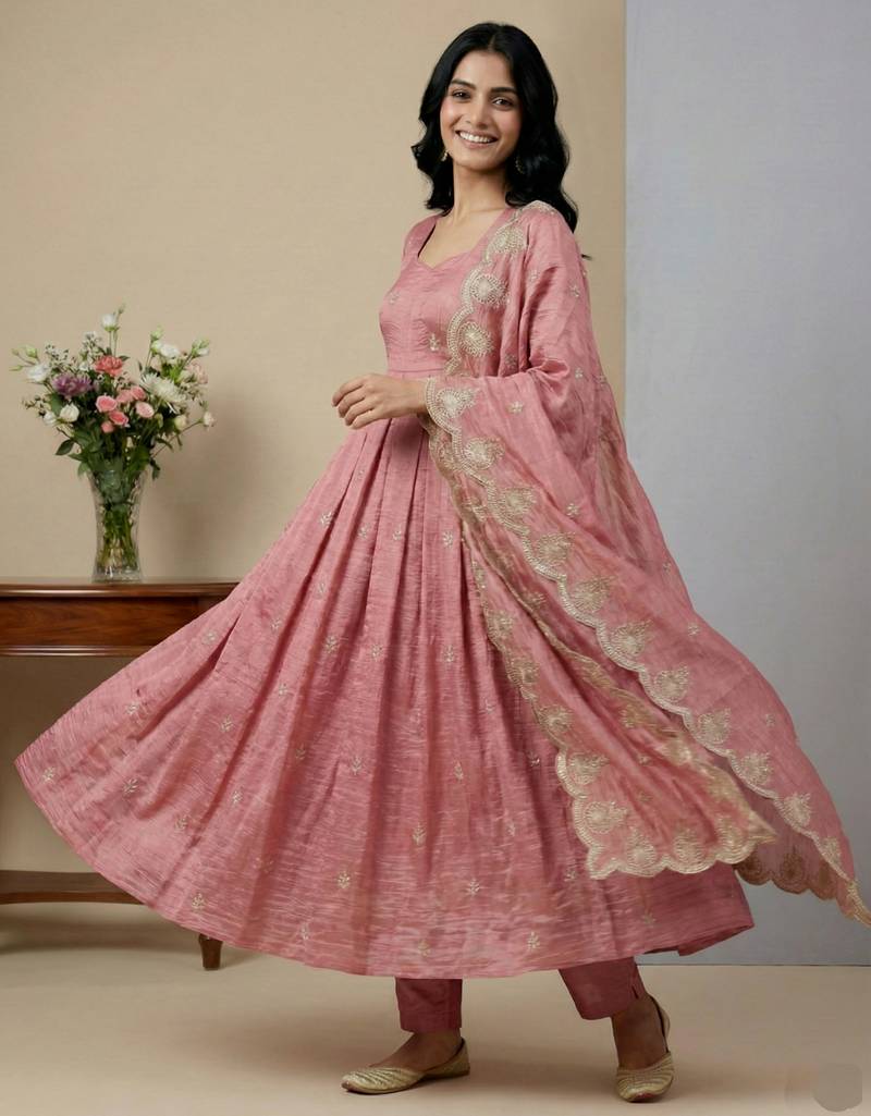 Pink designer faux silk readymade designer suit