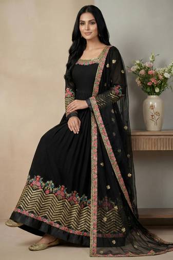 Black designer georgette readymade designer suit