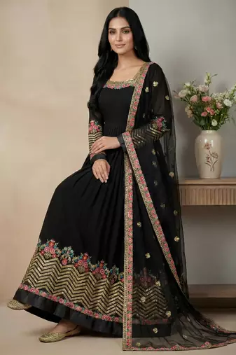 Black designer georgette readymade designer suit