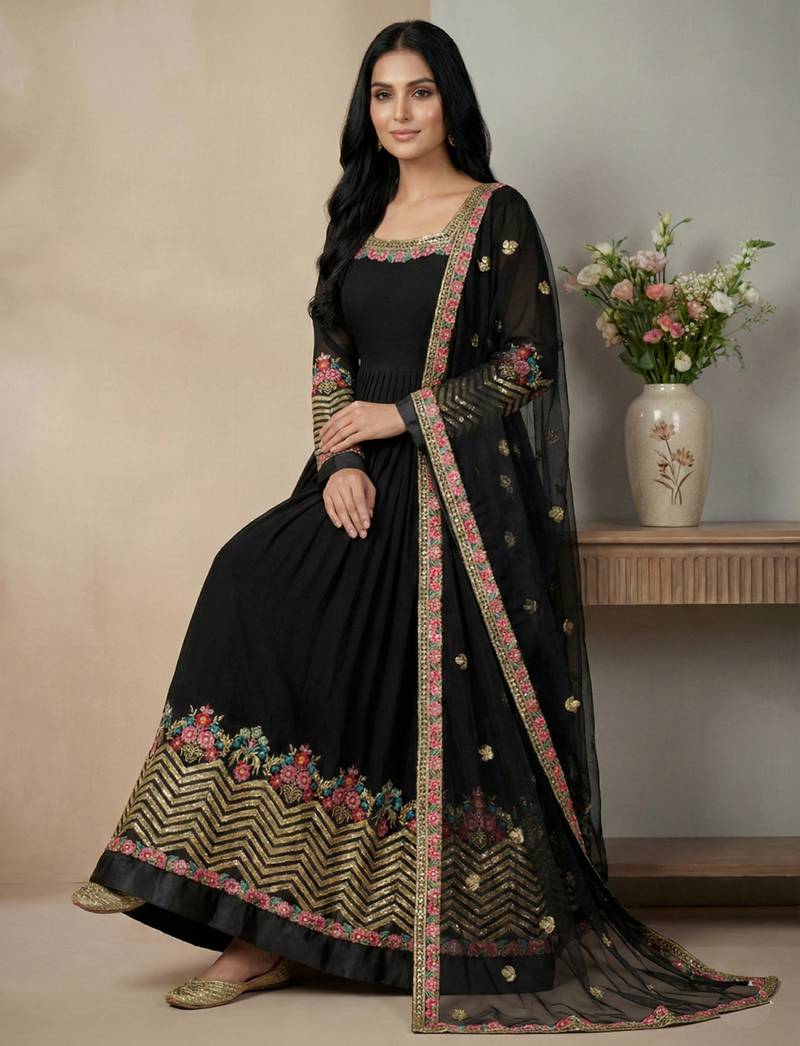 Black designer georgette readymade designer suit