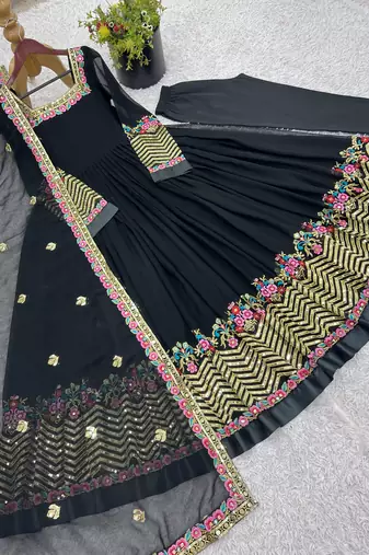 Black designer georgette readymade designer suit