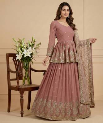 Peach designer georgette readymade designer suit 1
