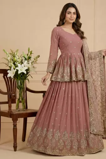 Peach designer georgette readymade designer suit
