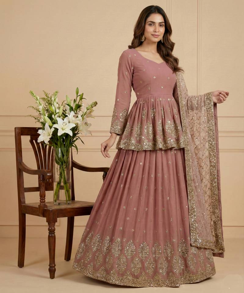 Peach designer georgette readymade designer suit