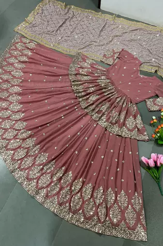 Peach designer georgette readymade designer suit