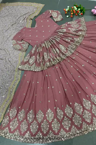 Peach designer georgette readymade designer suit