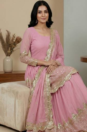 Pink designer georgette readymade designer suit
