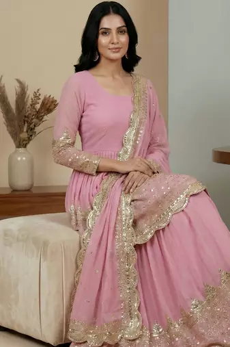 Pink designer georgette readymade designer suit