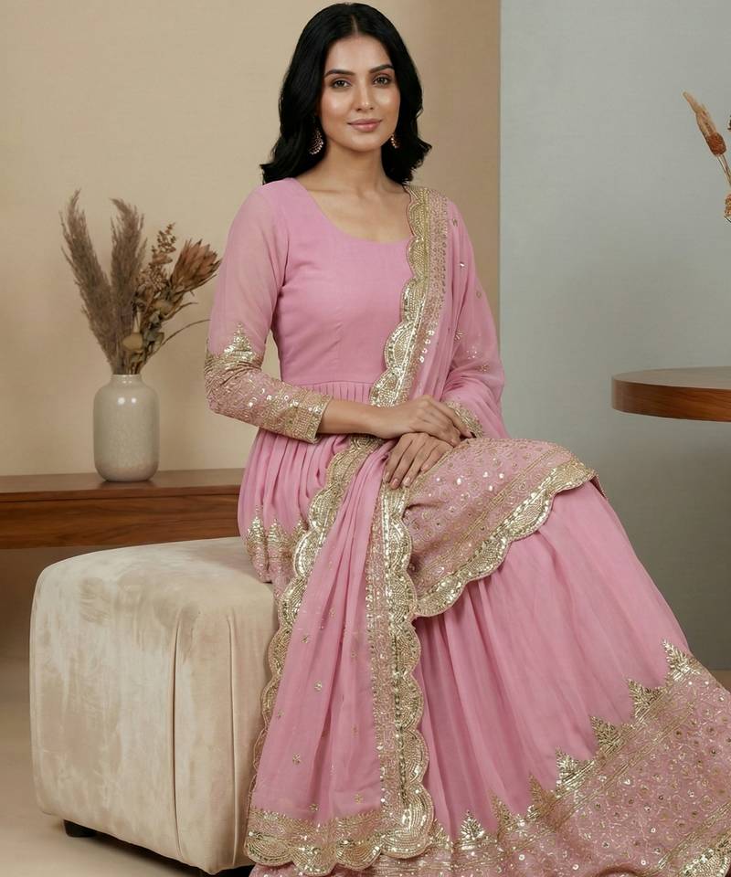 Pink designer georgette readymade designer suit