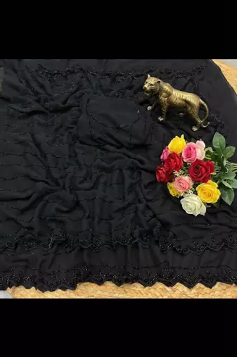 Black Color Beeds Work with Cut  Work Border Georgette Saree