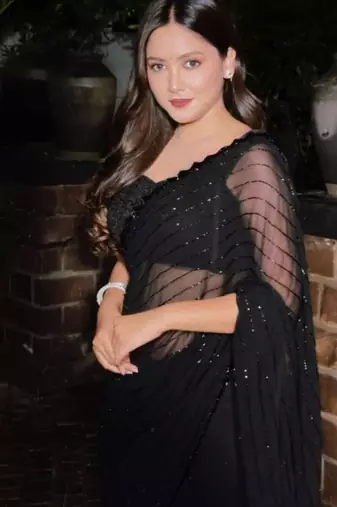 Black Color Beeds Work with Cut  Work Border Georgette Saree