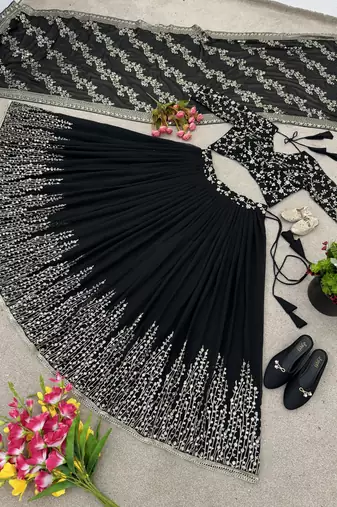 Black designer georgette readymade designer suit