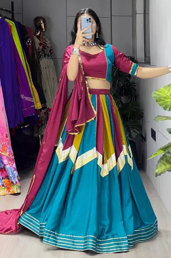 multi color chinon embellished lehenga choli set