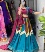 multi color chinon embellished lehenga choli set