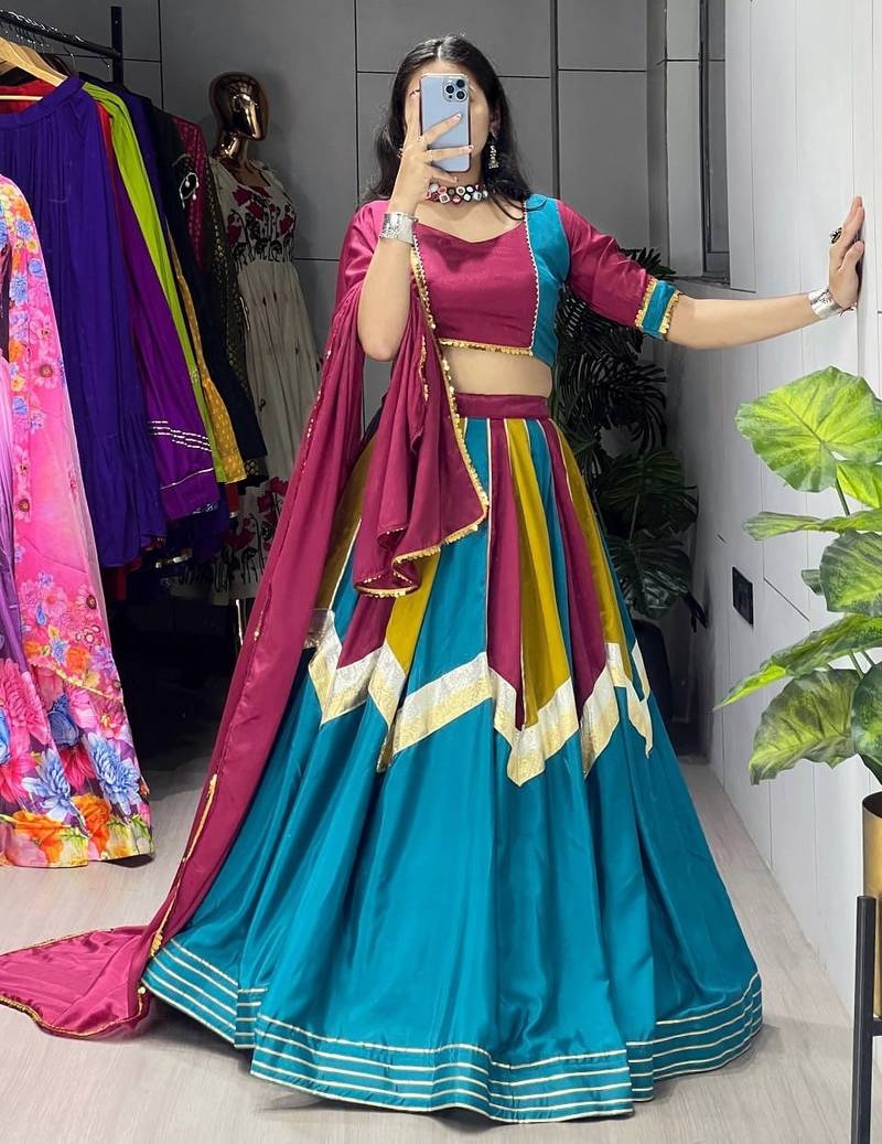 multi color chinon embellished lehenga choli set