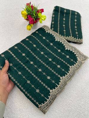 Emerald Color Zari Work And Stone Work  Vichitra art silk saree 2