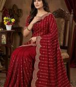 Maroon Color Zari Work And Stone Work  Vichitra silk Saree