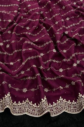 Plum Color Zari Work And Stone Work  Vichitra silk Saree