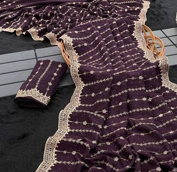 Purple Color Zari Work And Stone Work  Vichitra art silk saree 2
