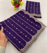 Violet Color Zari Work And Stone Work  Vichitra silk Saree