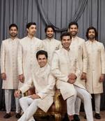 Beige jacquard indo western for men