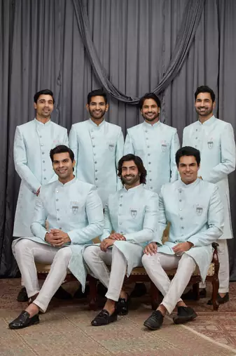 Blue jacquard indo western for men