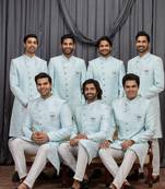 Blue jacquard indo western for men