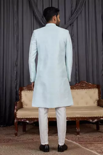Blue jacquard indo western for men
