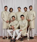 Green jacquard indo western for men