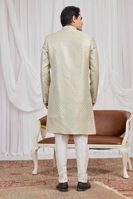 Green jacquard indo western for men 5