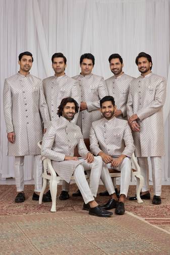 Purple jacquard indo western for men