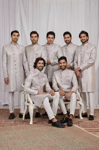 Purple jacquard indo western for men