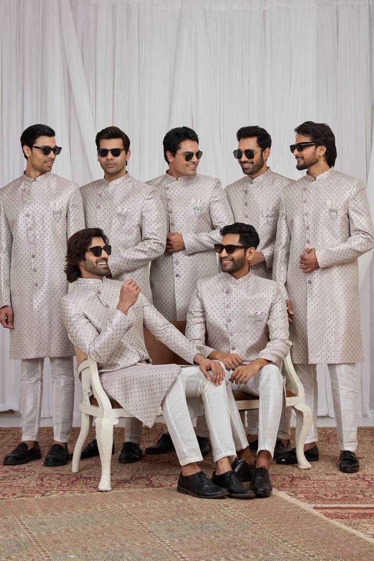 Purple jacquard indo western for men