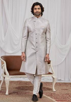 Purple jacquard indo western for men 3