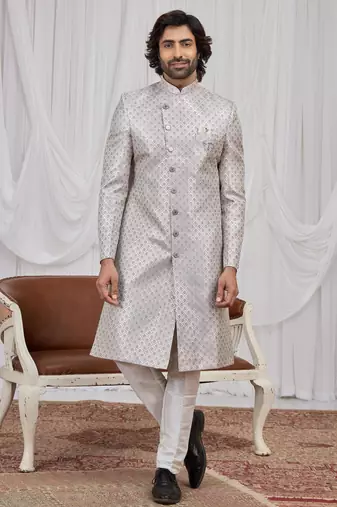 Purple jacquard indo western for men
