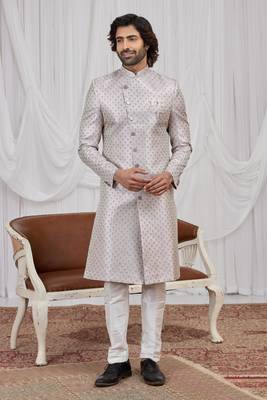 Purple jacquard indo western for men 4