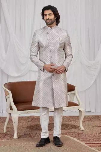 Purple jacquard indo western for men