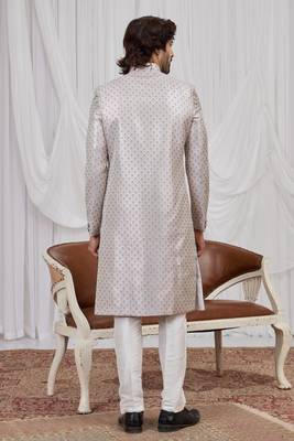 Purple jacquard indo western for men 5