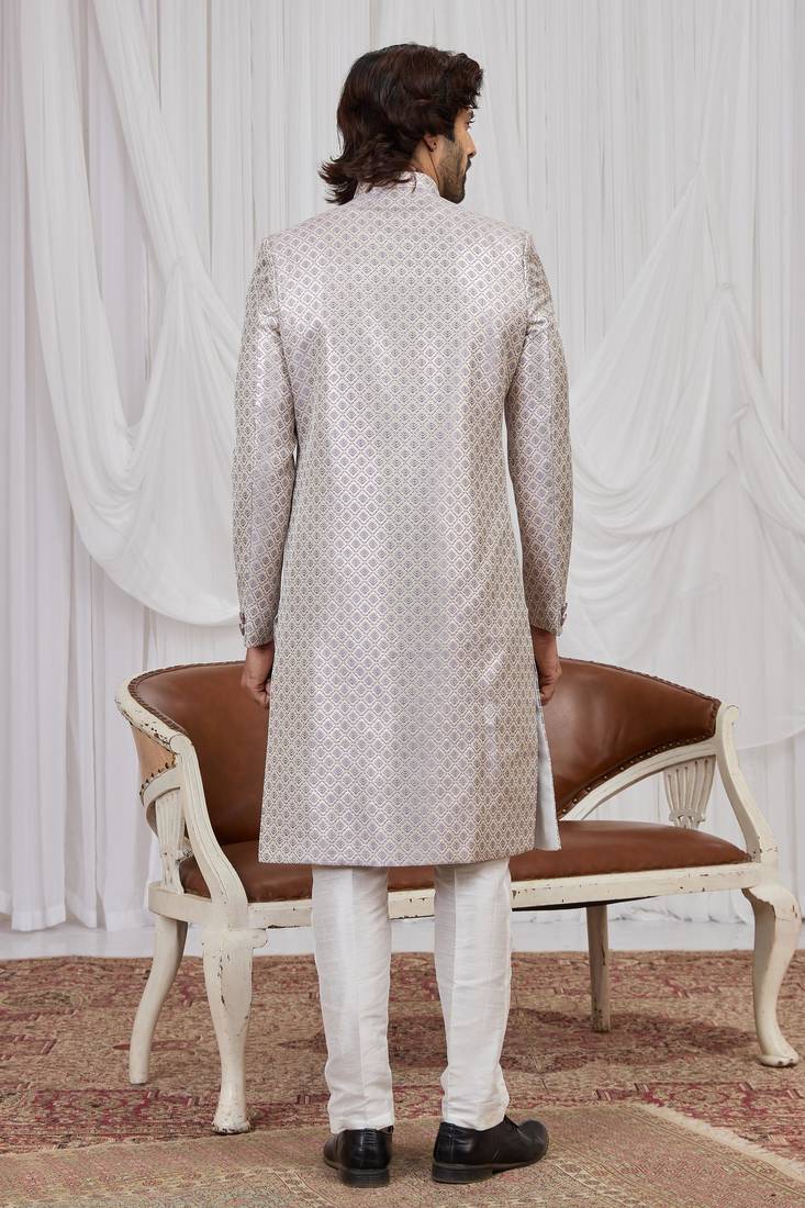 Purple jacquard indo western for men