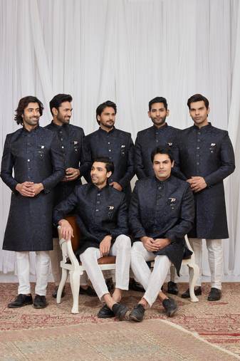 Blue jacquard indo western for men