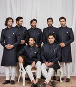 Blue jacquard indo western for men