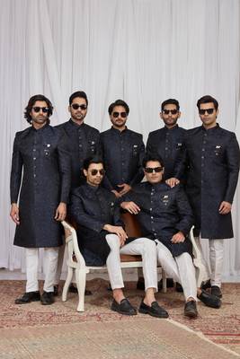 Blue jacquard indo western for men 2