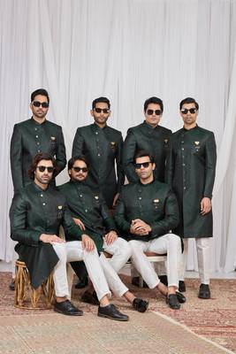 Green jacquard indo western for men 2