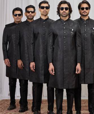 Black jacquard indo western for men 1