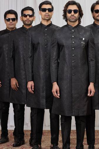 Black jacquard indo western for men