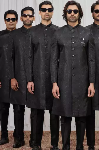 Black jacquard indo western for men