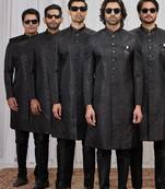 Black jacquard indo western for men