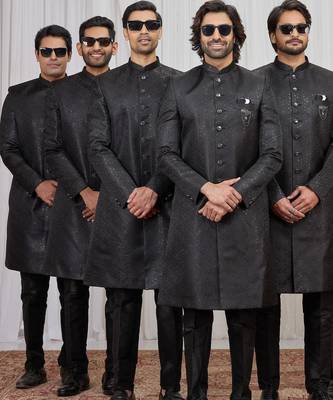 Black jacquard indo western for men 2